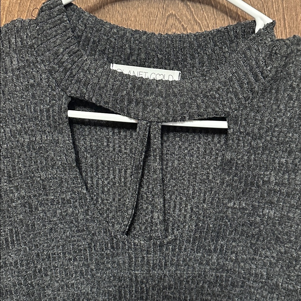 PLANET GOLD Womens Black/Dark Gray Long Sleeve Above The Knee Sweater Dress L - Picture 2 of 4